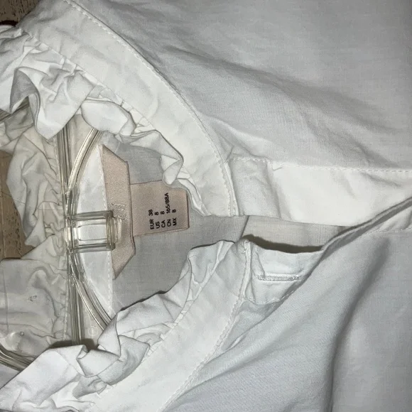 H&M White 100% Cotton 3/4 Puffy Sleeve Blouse Top Button Down Size 8 - Picture 6 of 9